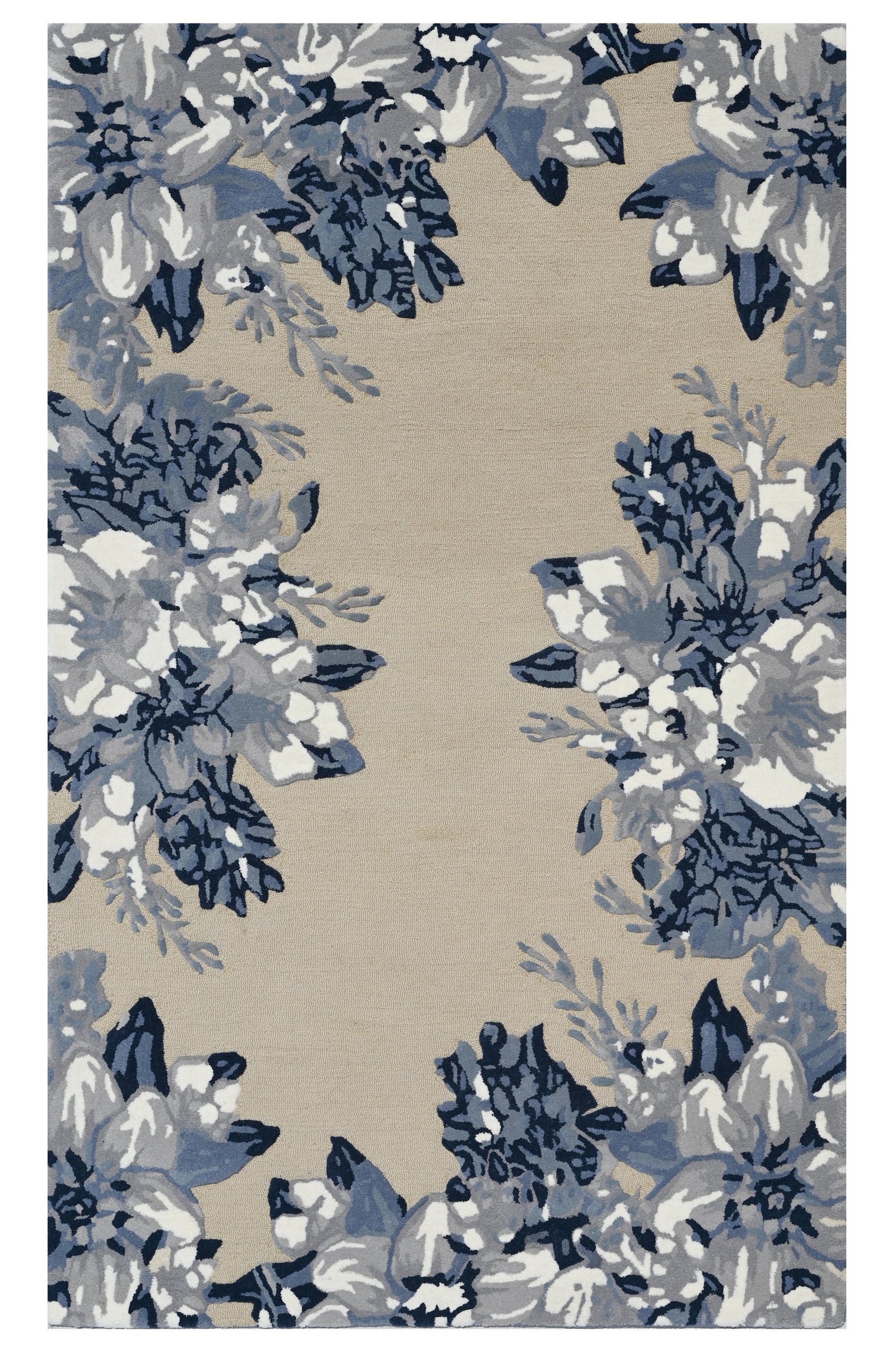 Indigo Perennials — hand-tufted wool rug with botanical pattern by House of Rugs