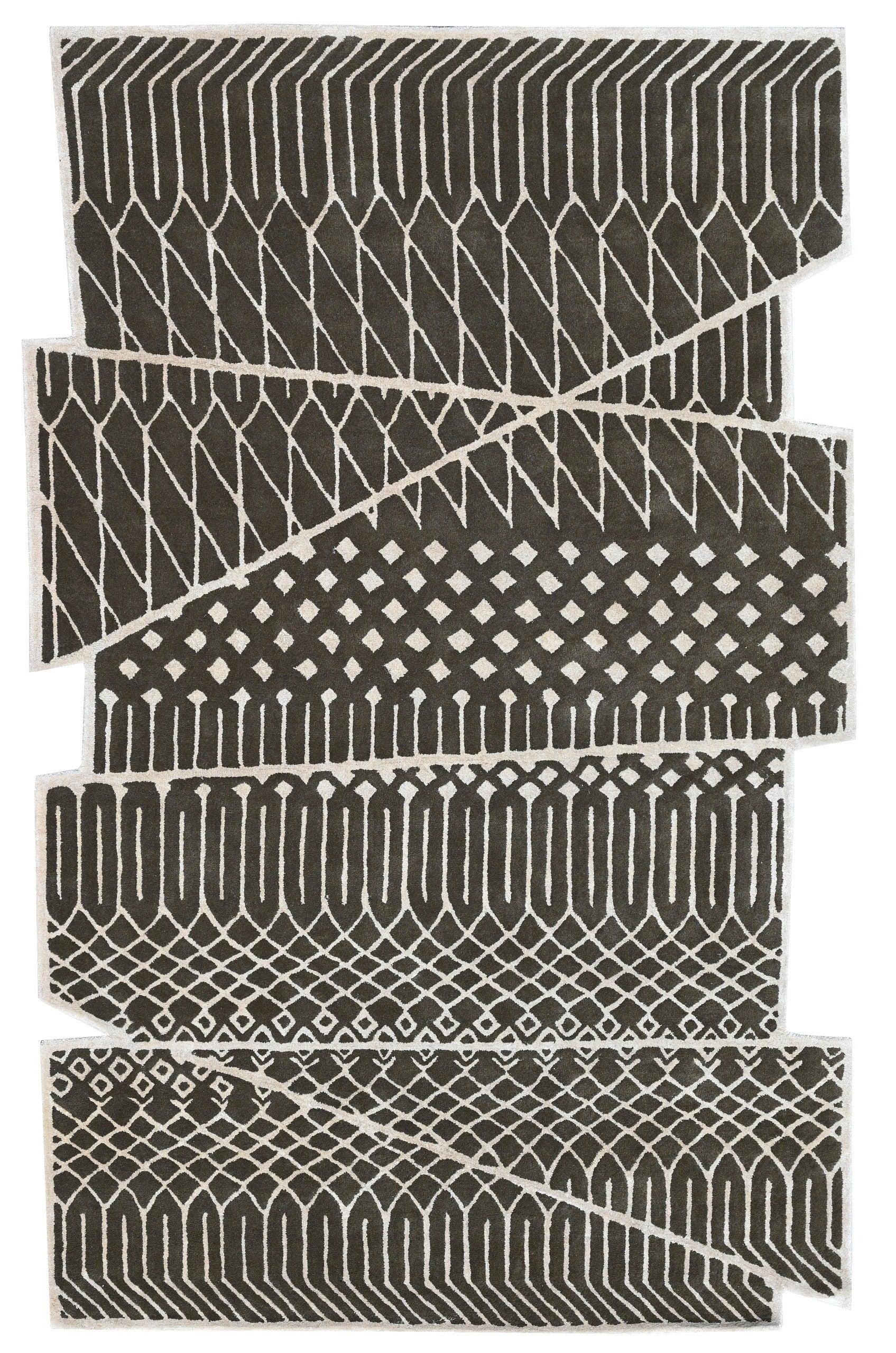 The rich-looking Paradox rug transforms your space into a high drama realm that is at once light-hearted and profound. The pure, natural New Zealand wool with an underlying gleam of Jasmine silk gives it a luxurious feel that keeps you rooted. The Paradox’s 3D cut-out and visually striking B&amp;W criss-cross pattern is both playful and flamboyant. It’s striking geometric design makes a style statement in any space, when draped on a wall or on the floor.